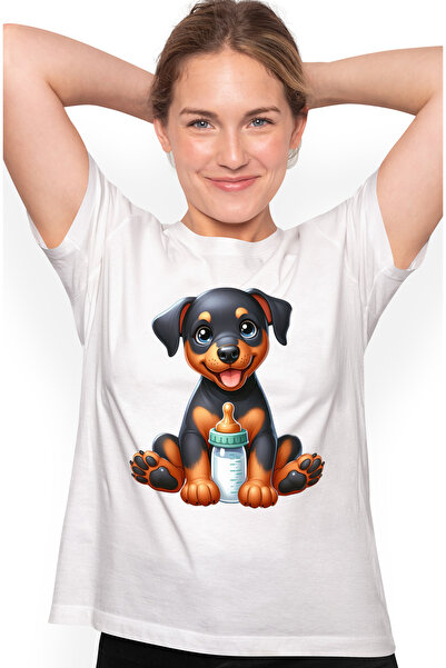 StoryGift Romania Tricou Femei cu un catelus vesel care are un biberon in fat...