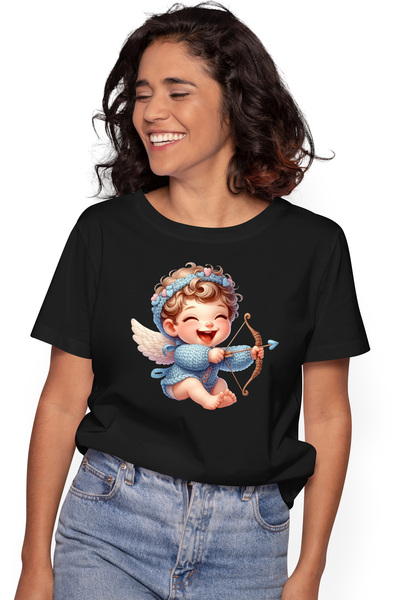 StoryGift Romania Tricou Femei cu un bebelus Cupidon, ilustratie, flanel, ari...