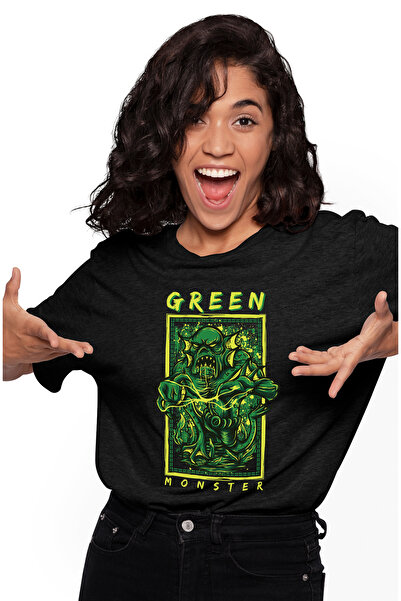 StoryGift Romania Tricou Femei Cu Monstru De apa Verde, Text IN Engleza Green Monster, Iubitorii D BLK_L