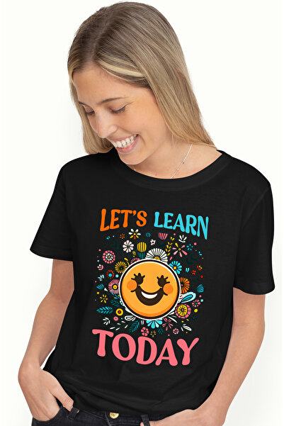 StoryGift Romania Tricou Femei cu mesajul "Let's learn today", ilustratie, motivational, hai sa in BLK_L