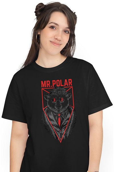 StoryGift Romania Tricou Femei Cu Urs Polar Cu Parul aranjat Ochelarii De Soare In Costum Cu Crava BLK_L