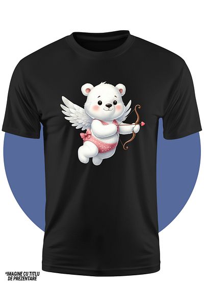 StoryGift Romania Tricou Copii Cu Un Ursulet Alb Care Trage Cu Arcul, Ilustratie, Cupidon, Valentine's Day,