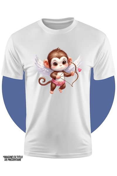 StoryGift Romania Tricou Copii Cu O Maimutica Vesela Care Trage Cu Arcul, Ilustratie, Aripi, Indragostire, S