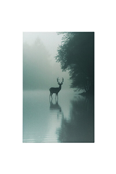 StoryGift Romania Tablou Canvas: Cerb În Apă La Marginea Pădurii, Peisaj Noct...