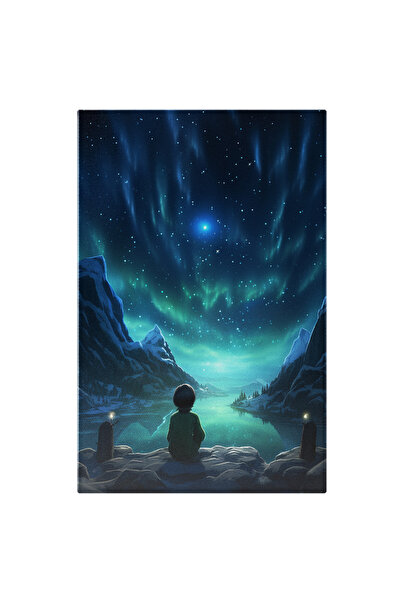 StoryGift Romania Tablou Canvas: Baietel Care Admira Cerul Verzui Cu Stele Ca...