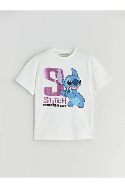 LC Waikiki Ecru Crew Neck Stitch Printed Girl's T-Shirt and Leggings