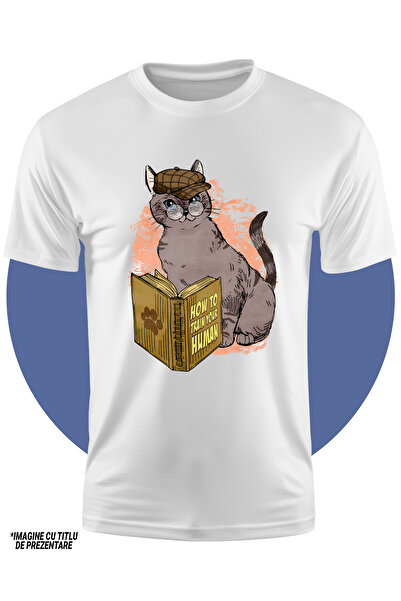 StoryGift Romania Tricou Copii Cu O Pisica, Detectiva, Ochelari, Vrea Sa Invete Cum Sa Isi Dreseze Stapanul,