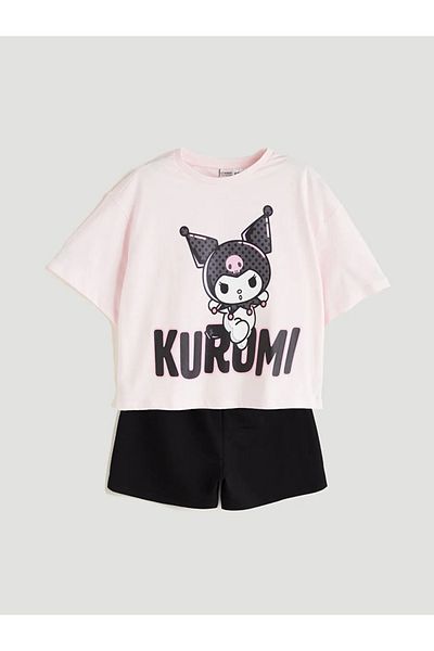 LC Waikiki Lcw kids pink crewneck kuromi Printed girls' t-shirt and shorts