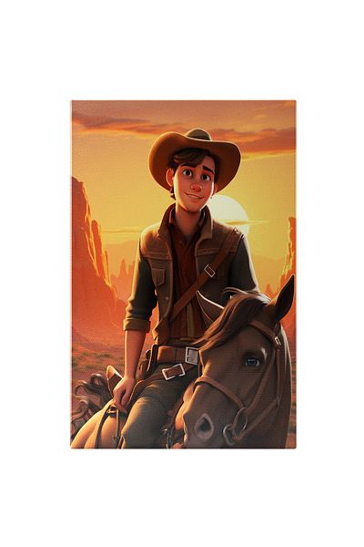 StoryGift Romania Tablou Canvas: Cowboy La Apus Calare Prin Vestul Salbatic La Apus - Fotografie De Peisaj Pictu