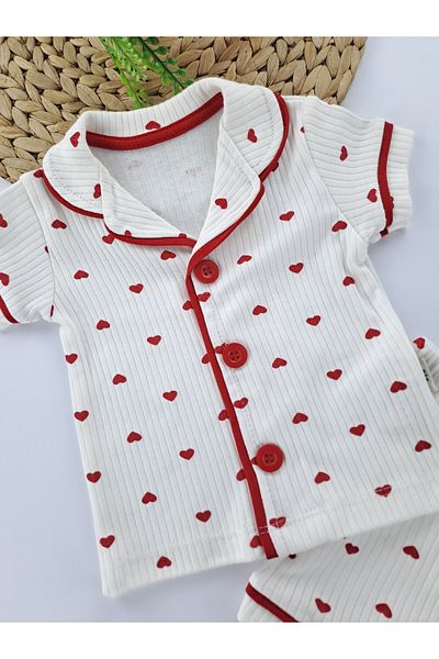 Butik Baby Girl / Child Front Buttoned Summer Short Sleeve Shorts Heart Pajama Set