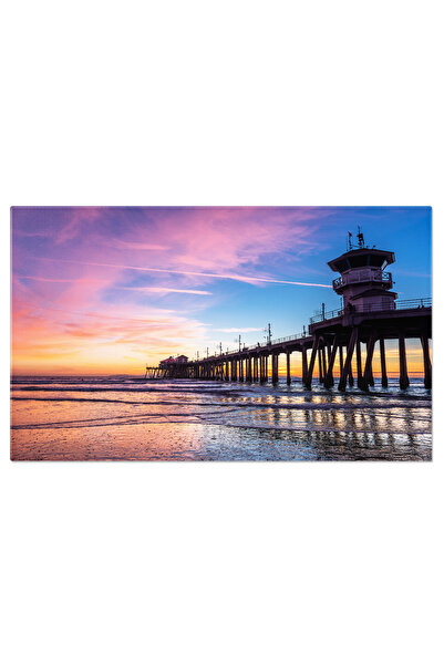 StoryGift Romania Tablou Canvas Fotografie Digul Huntington Beach La Apus, Plaja, Apus, Peisaj, Ocean 2426