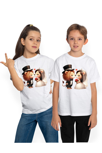 StoryGift Romania Tricou Copii Cu O Leoaica Si Un Leu La Nunta, Ilustratie, C...