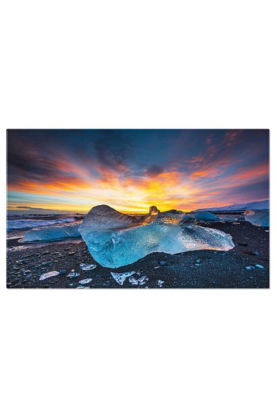 StoryGift Romania Tablou Canvas: Peisaj Islandez Cu Gheata Si Soare - Sunset, Mare, Nisip Negru