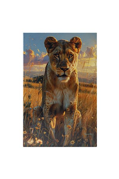StoryGift Romania Tablou Canvas: Leul Cu Ochii Atenti Catre Alte Animale, Animal Ager Al Vitezii Si Foarte Fioro