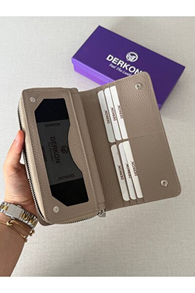 DERKON Genuine Leather Cerny Model Women's Wallet Mink with Plenty of Card Holders