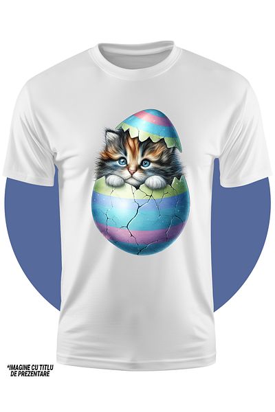 StoryGift Romania Tricou Copii Cu O Pisicuta Timida Care Iese Dintr-un Ou Spart, Ilustratie, Felina, Curiozi