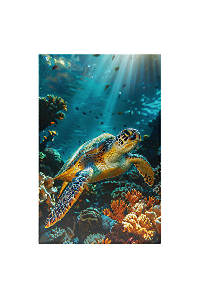 StoryGift Romania Tablou Canvas: Coloritul Unei Țestoase Luminează Fundul Oceanului - Înot Printre Corali Pictur