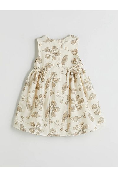 LC Waikiki Lcw Kids Ecru Crew Neck Floral Girl's Dress