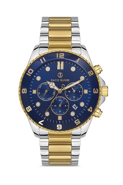 DAVID GUNER Men's Wristwatch Dg-8243Ga-D3 with Yellow White Coated Blue Dial