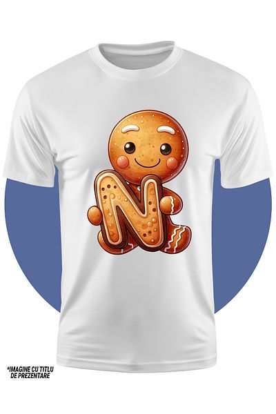 StoryGift Romania Tricou Copii Cu Un Omulet Facut Din Turta Dulce, Ilustratie, Fericit, Tine Litera "n", Sco