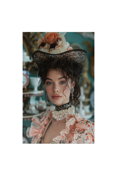 StoryGift Romania Tablou Canvas Graceful Woman Cu Par Saten Si Palarioara Ele...