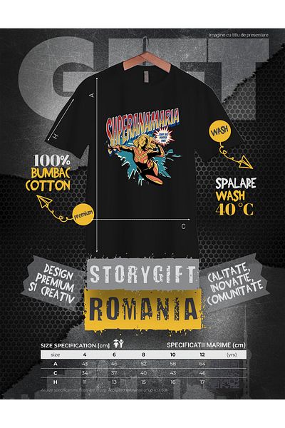 StoryGift Romania Tricou Copii Fete Super Ana-Maria, SuperErou Sunt Aici Pentru Tine 100% Bumbac, Unisex, Ne