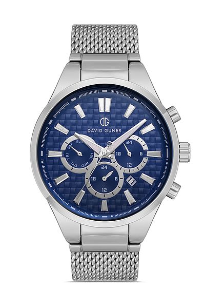 DAVID GUNER Men's Wristwatch with Silver Coated Blue Dial Dg-8343Gc-A3