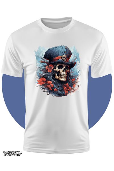 StoryGift Romania Tricou Copii Cu Un Craniu Cu Palarie, Ilustratie, Floricele Rosii, Par, Abstract 100% Bum