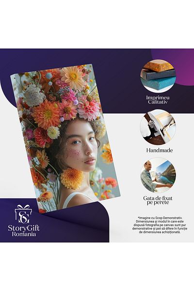 StoryGift Romania Tablou Canvas Fata Cu Voal De Flori Explozie De Culori Și Petale Înmiresmate Cu Parfum De Primă