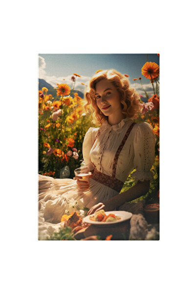 StoryGift Romania Tablou Canvas: Femeie In Rochie Alba Vaporoasa La Picnic In...