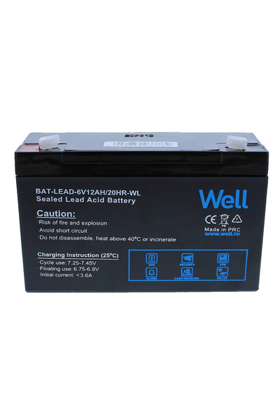 Well Acumulator plumb acid 6V 12AH WELL, terminal T1