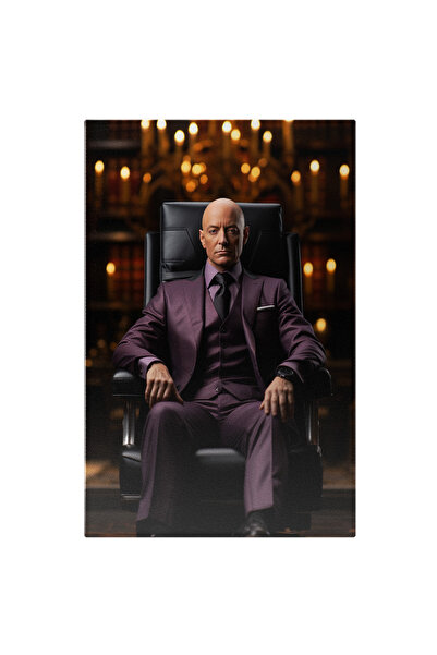 StoryGift Romania Tablou Canvas: Portret Barbat Chel Imbracat Elegant In Costum Mov Cravata Stand Pe Scaun Fashio