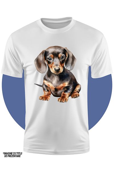 StoryGift Romania Tricou Copii Cu Un Catel Dachshund Surprins, Ilustratie, Curios, Pentru Iubitorii De Caini