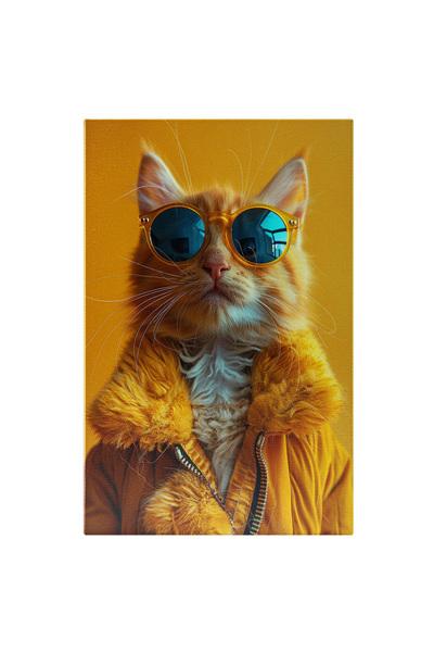StoryGift Romania Tablou Canvas Pisica Modernă Cu Ochelari Heliomați Și Geacă...