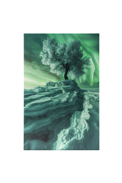 StoryGift Romania Tablou Canvas: Copacul De Cristal De Omăt Învelit În Luminile Verzi Ale Nordului Polar Pictura