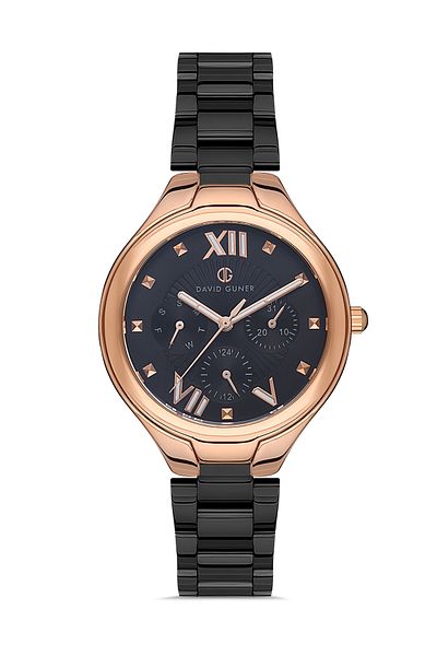 DAVID GUNER Rose Black Coated Black Dial Women's Wristwatch Dg-8346La-R2