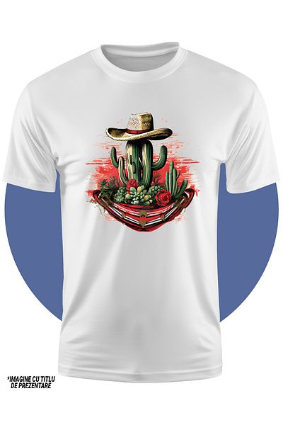 StoryGift Romania Tricou Copii Cu Un Peisaj Din Vestul Salbatic, Cactus, Palarie De Cowbow, Ilustratie, Plan