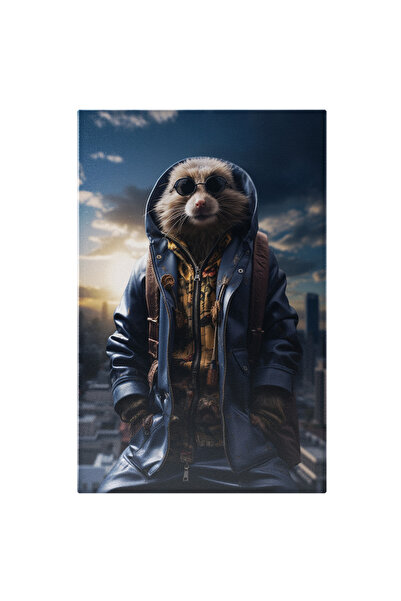 StoryGift Romania Tablou Canvas: Soricel Cu Ochelari De Soare Negri In Jacheta Albastra Cu Pantaloni Si Ghiozdan