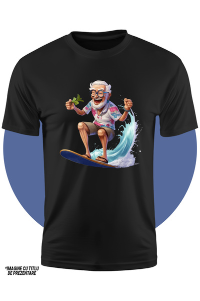 StoryGift Romania Tricou Copii Cu Un Om In Varsta Care Se Da Cu Placa De Surf, Ilustratie, Apa, Mare, Sport