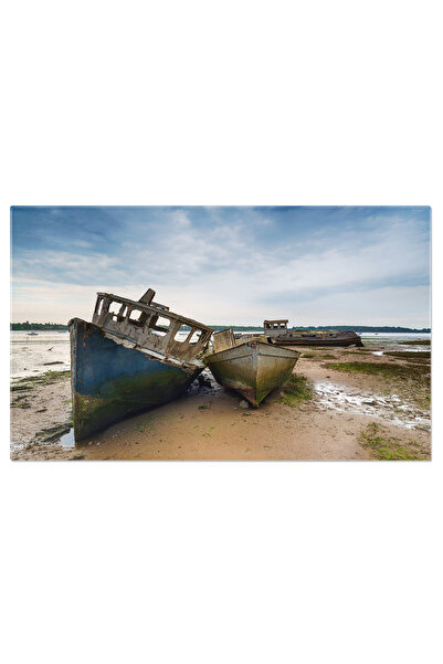 StoryGift Romania Tablou Canvas Naufragii Vechi Pe Fluviul Orwell Abandonate, Plaja, Barci, Britanic, Coasta 3419