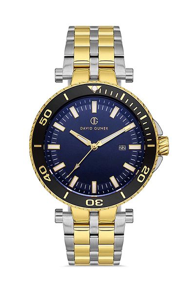 DAVID GUNER Men's Wristwatch Dg-8393Ga-D3 with Yellow White Coated Blue Dial