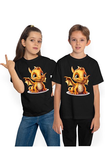 StoryGift Romania Children's T-shirt with an orange baby dragon, illustration, year of the dragon, China, new year 1