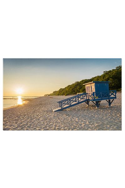 StoryGift Romania Tablou Canvas Cabana Salvamarului Pe Plaja La Marea Baltica La Rasarit O Vedere Idilica A Raze