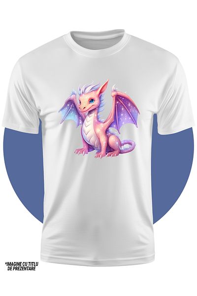 StoryGift Romania Children's T-shirt with a dragon with a shiny body, illustration, stars on the wings, orange, P