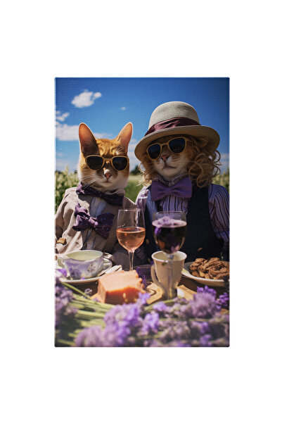 StoryGift Romania Tablou Canvas: Pisici Familie De Pisici Masa In Aer Liber - Fotografie De Animale Pictura Digi