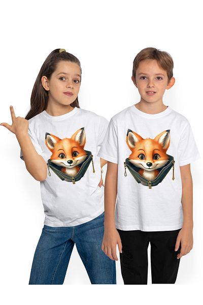 StoryGift Romania Tricou Copii Cu Un Pui De Vulpe Care A Deschis Un Fermoar, Ilustratie, Vesel, Fericire, Pe