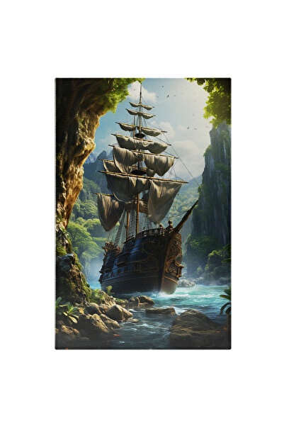 StoryGift Romania Tablou Canvas: Corabie În Peisaj De Poveste- Natură Pictura...