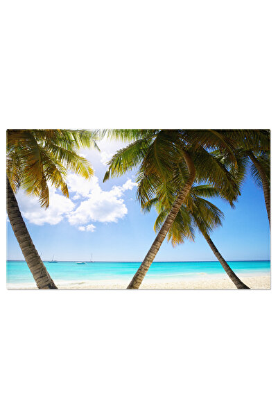 StoryGift Romania Tablou Canvas - Paradis Caribbean: Plaja, Palmieri, Ocean, ...