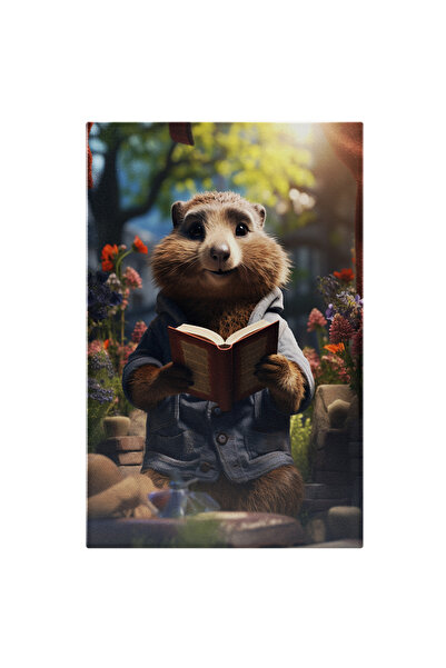 StoryGift Romania Tablou Canvas: Animalutul Cu Camasa Albastra Si Cartea Colorata In Mana Langa Florile Frumoase