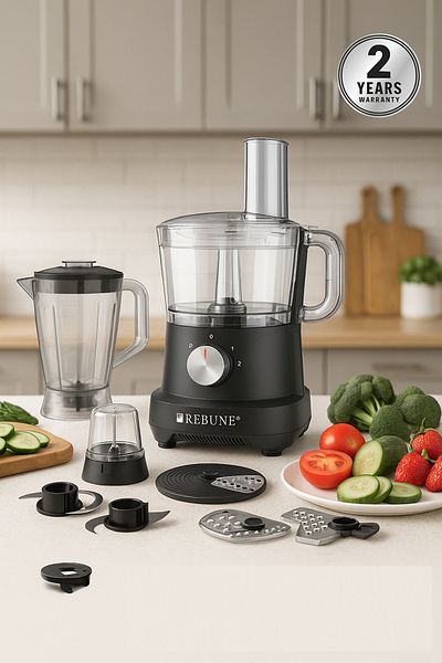 rebune Food Processor, 500 W, 1.5 L Bowl, 15 Functions, Black - Re-2-058